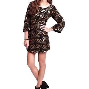 Billabong Designer’s Closet Large Black & Gold Sequin Fete Setter Dress